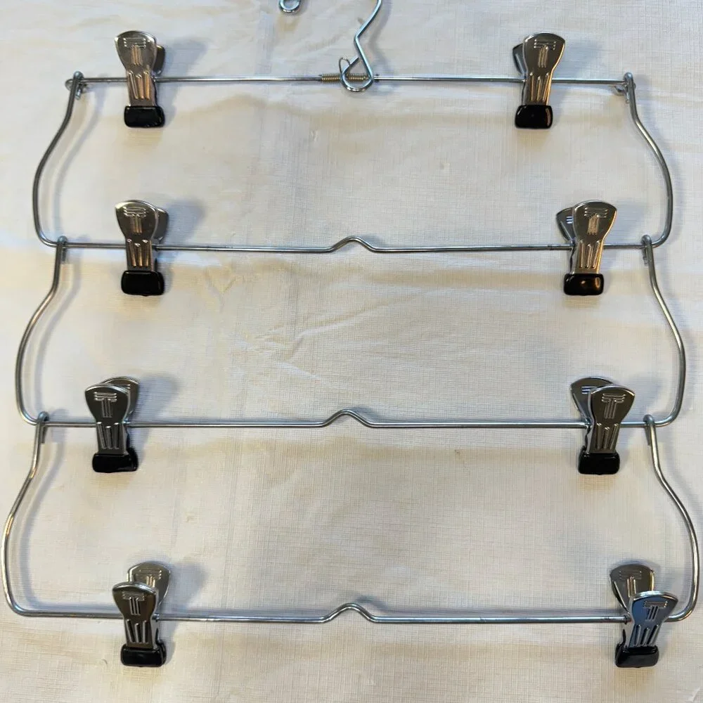 Vintage Metal Chrome 4 Tier Clip Hanger Skirt Shorts Pants Folding Space Saver
